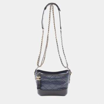 Pre Owned Chanel Gabrielle Small Blue Black Leather Hobo Bag