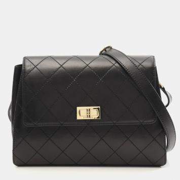 Pre Owned Chanel 2.55 Black Lambskin Chain Shoulder Bag