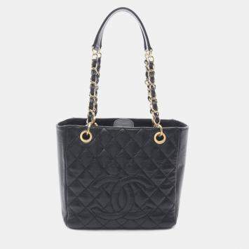 Chanel Matelasse Petite Shopping Tote Black Calfskin Chain Shoulder Bag