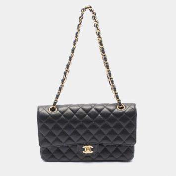 Pre Owned Chanel Classic Double Flap Black Leather Chain Shoulder Bag