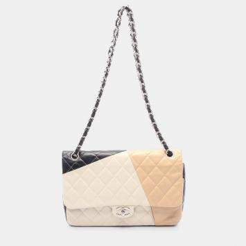 Pre Owned Chanel Brown Jumbo Classic Colorblock Lambskin Double Flap