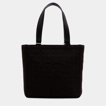 Pre Owned Chanel Black CC Chocolate Bar Jersey Tote
