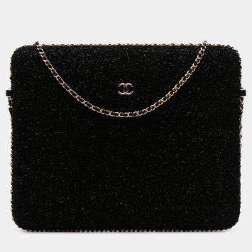 Pre Owned Chanel Black Tweed Chain Around Tablet Holder