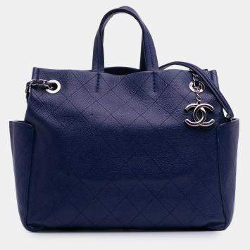 Chanel Blue Medium Quilted Caviar CC Pocket Tote