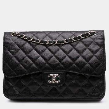 Pre Owned Chanel Black Jumbo Classic Caviar Double Flap