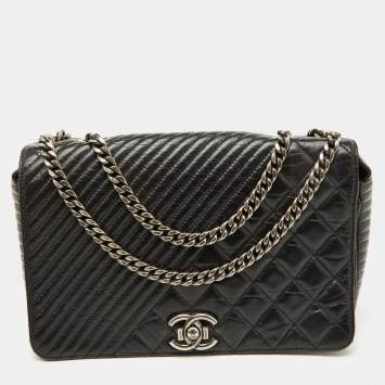 Chanel Black Mixed Quilted Leather Medium Coco Boy Flap Bag
