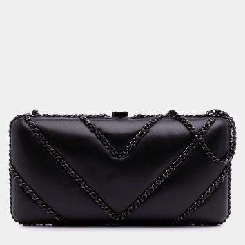 Pre Owned Chanel Black Chevron Lambskin Chain Around Clutch on Chain