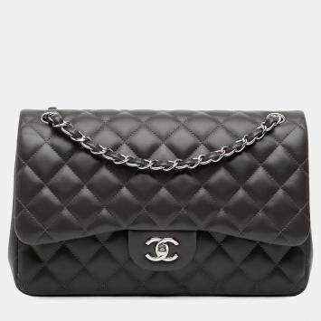 Pre Owned Chanel Grey Jumbo Classic Lambskin Double Flap