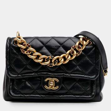 Chanel Black Small Quilted Lambskin Chain Link Flap