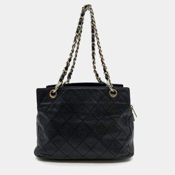 Chanel Chain Shoulder Bag Matelasse Coco Mark Caviar Skin Black
