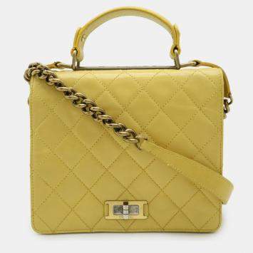 Chanel 2.55 Matelasse Chain Shoulder Bag Leather Yellow