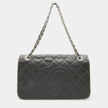 Chanel Matelasse Coco Mark Chain Bag Shoulder Wrinkled Pvc Matte Dark Gray