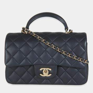Chanel Navy Quilted Lambskin Mini Rectangular Top Handle