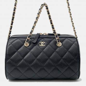 Chanel Matelasse Mini Boston Chainshoulder Black Caviar Leather Size 18