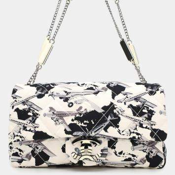 Chanel Airline Chainshoulder Bag Black/White Canvas Plastic Size 25