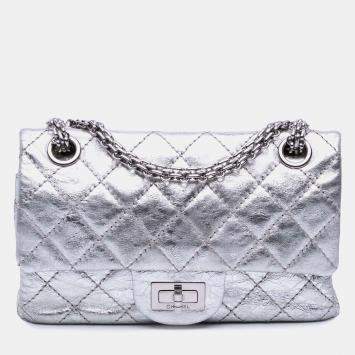 Chanel Silver Mini Reissue 2.55 Metallic Aged Calfskin Double Flap 224