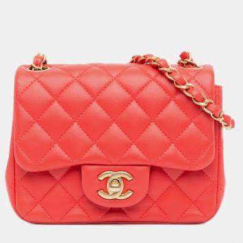 Chanel Red Mini Square Classic Lambskin Single Flap