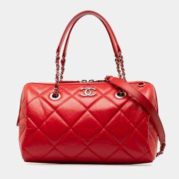Chanel Red Small Aged Calfskin Express Bowling Satchel