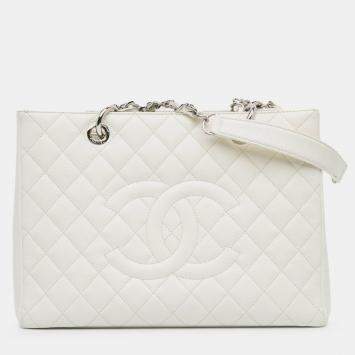 Chanel White Caviar Grand Shopping Tote 
