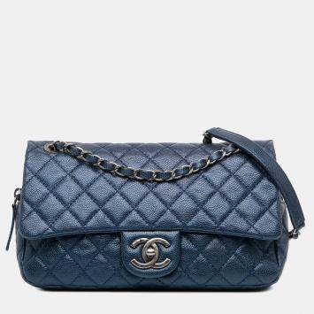 Chanel Blue Medium Quilted Iridescent Caviar Easy Flap