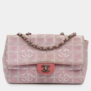 Chanel Pink Medium New Travel Line Nylon Single Flap Bag