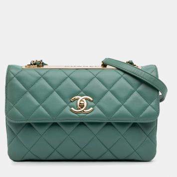 Pre Owned Chanel Green Quilted Lambskin Trendy CC Flap
