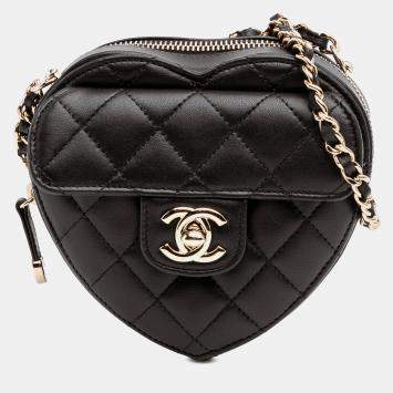 Pre Owned Chanel Black Mini Lambskin CC in Love Heart Crossbody