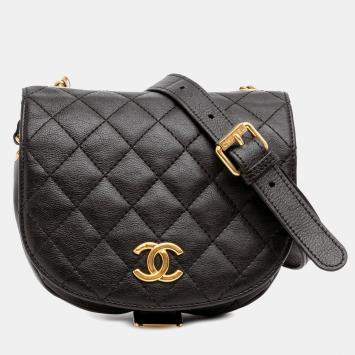 Chanel Black Quilted Grained Calfskin Casual Trip Messenger