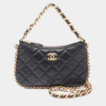Chanel Black Quilted Lambskin Chain Around Hobo