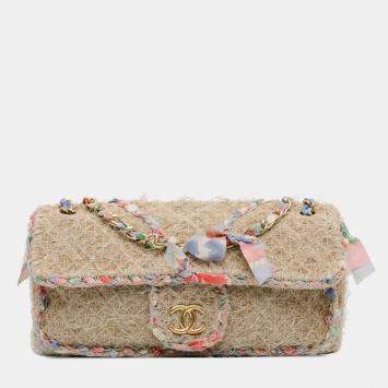 Chanel Beige CC Straw Country Flap