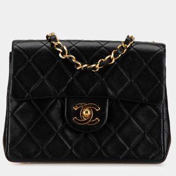 Chanel Black Mini Square Quilted Lambskin Single Flap