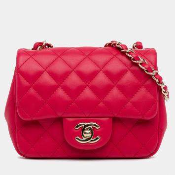 Chanel Red Mini Square Classic Lambskin Single Flap