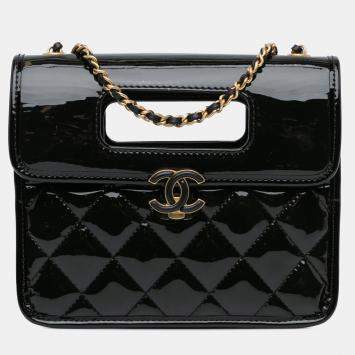 Chanel Black Mini Quilted Patent Graphic Catch Flap