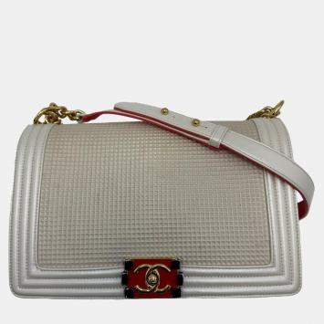 Chanel Cube Boy White Calfskin Leather Shoulder Bag