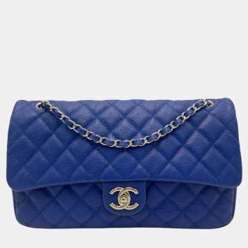 Chanel Easy Flap Blue Quilted Caviar Leather Chain Shoulder Bag