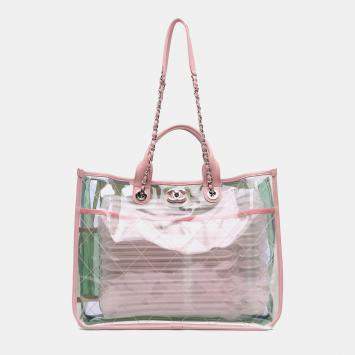 Chanel Green Pink Medium Tricolor PVC and Lambskin Coco Splash Shopping Tote