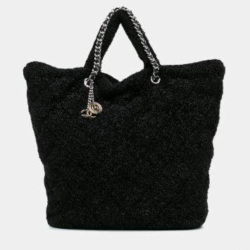 Chanel Black Large Quilted Knit Pluto Glitter Satchel