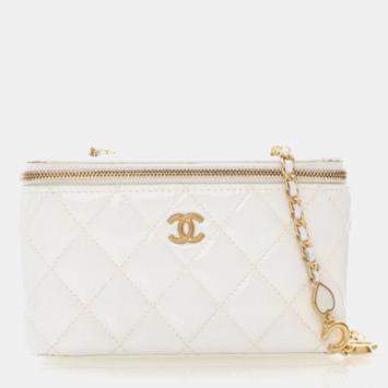 Pre Owned Chanel Vanity Case Small White Patent Leather Shoulder Bag