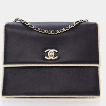 Pre Owned Chanel Square Frame Black Calfskin Shoulder Bag