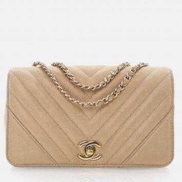 Chanel MinI Gold Iridescent Calfskin Chevron Statement Flap