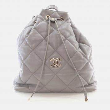 Chanel Grey Calfskin Drawstring Bucket Backpack