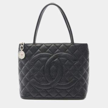 Chanel Medallion Shoulder Tote Bag Calfskin Black  Shw Coco Cc
