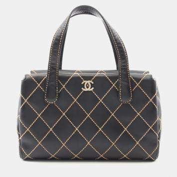 Chanel Wild Stitch Tote Handbag Leather Black  Ghwcoco Cc