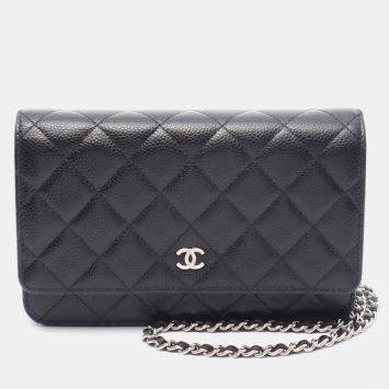 Pre Owned Chanel Classic Black Calfskin Wallet on Chain