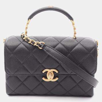Chanel Matelasse Top Handle Chain Shoulder Bag Calfskin Black Ghw