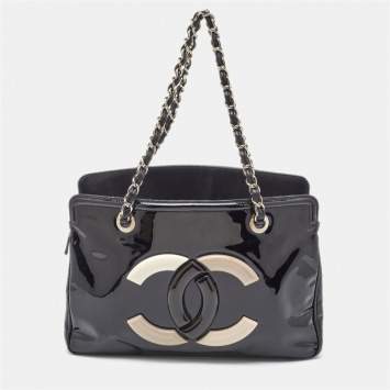 Chanel Black Patent Vinyl Small CC Lipstick Ligne Tote