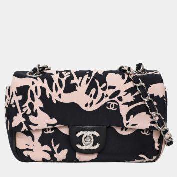Pre Owned Chanel Printed Satin Mini Flap Shoulder Bag with Mirror