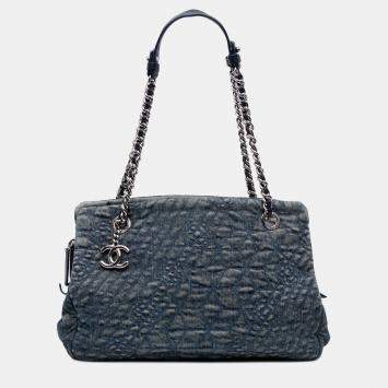 Chanel Blue Denim Camellia Embroidered Shopping Tote