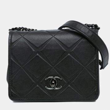 Pre Owned Chanel Black Mini Calfskin Propeller Flap