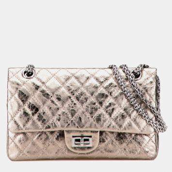 Pre Owned Chanel Beige Reissue 2.55 Aged Metallic Calfskin Double Flap 225
